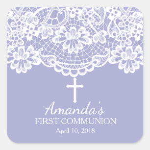 Cuadrada Lavender Vintage Lace Primer Pegatina de la Santa 