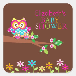 Cuadrada Lechuza gemela Gracias Pegatina Baby Shower Square