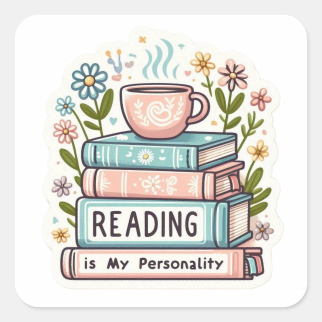 Cuadrada Leer Acogedor Es Mi Personalidad Pegatina - Pastel (Anverso)