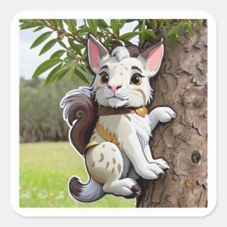 Cuadrada León detrás del Pegatina del árbol