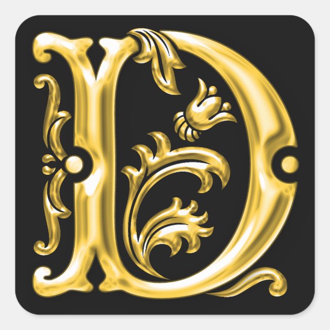 Cuadrada Letra D mayúscula inicial Pegatina en oro (Anverso)