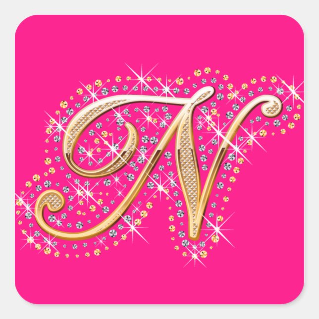 Cuadrada Letra dorada n - Pegatina (Anverso)