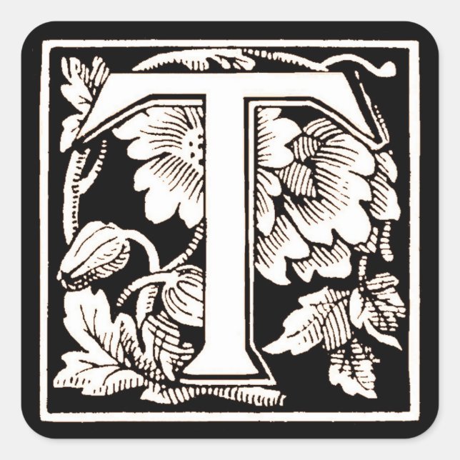 Cuadrada Letra floral ‘T’ - Pegatina (Anverso)