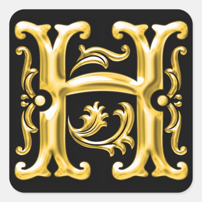 Cuadrada Letra H mayúscula inicial Pegatina en oro (Anverso)