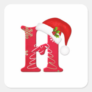 Cuadrada Letra H, pegatina del monograma del navidad del