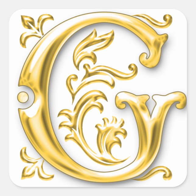 Cuadrada Letra inicial mayúscula G Pegatina en oro (Anverso)