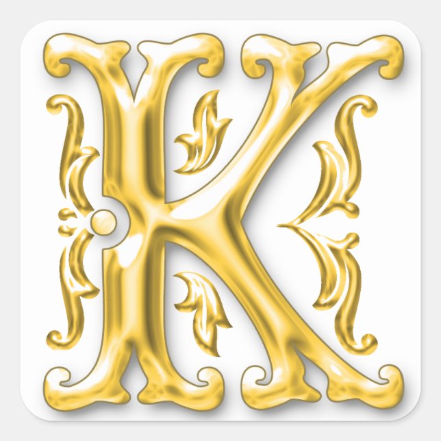 Cuadrada Letra K mayúscula inicial Pegatina en oro (Anverso)