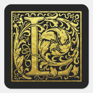 Cuadrada Letra L Primera Letra Faux Gold Pegatina