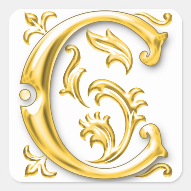 Cuadrada Letra mayúscula C inicial Pegatina en oro (Anverso)