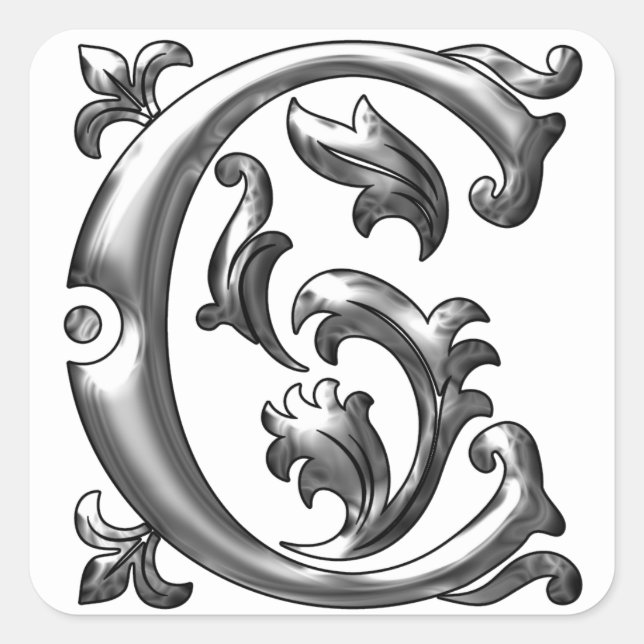 Cuadrada Letra mayúscula C inicial Pegatina en plata (Anverso)