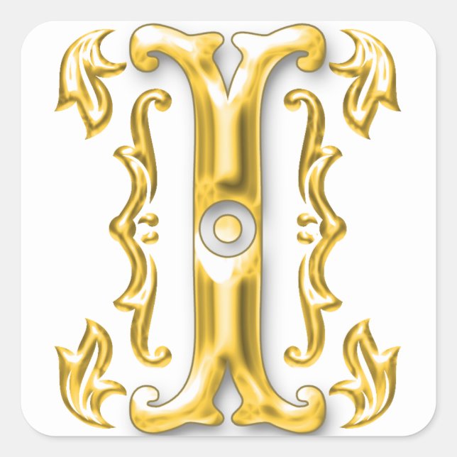 Cuadrada Letra mayúscula I inicial Pegatina en oro (Anverso)