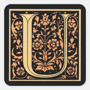 Cuadrada Letra ‘U’ Vintage Negra y Dorada - Pegatina