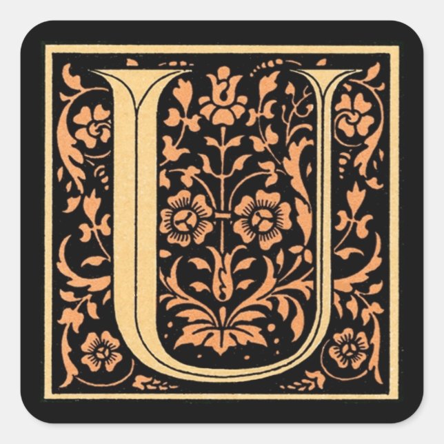 Cuadrada Letra vintage Black & Gold ‘U’ - Pegatina (Anverso)