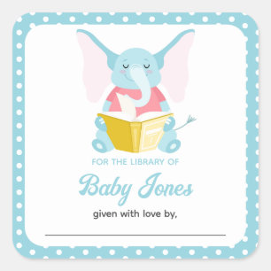 Cuadrada Libros de Biblioteca para Bebés Elefante Pegatina