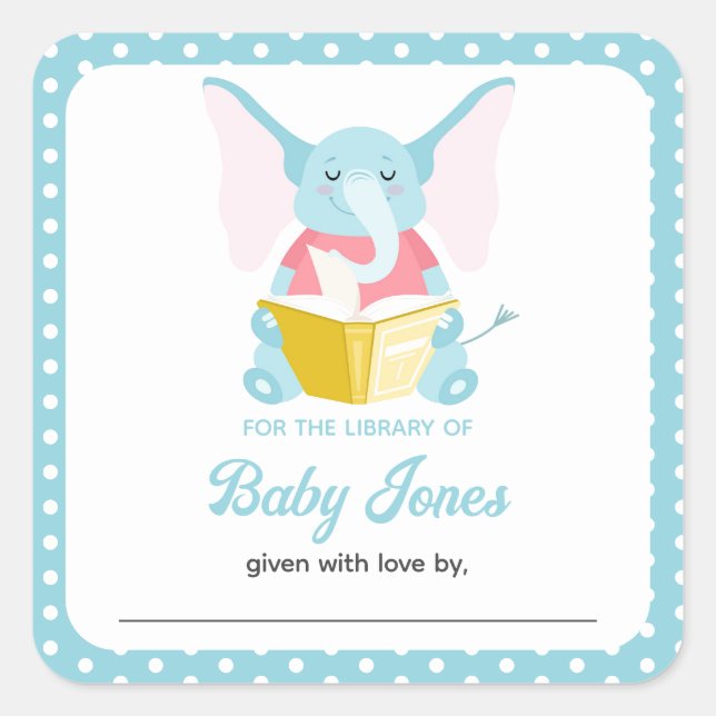 Cuadrada Libros de Biblioteca para Bebés Elefante Pegatina (Anverso)
