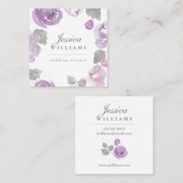 Cuadrada Lilac Watercolor Rosas Floral Tarjeta de visita Fl