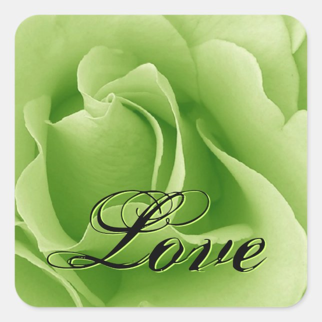 Cuadrada Lime Green LOVE Boda Rosa Pegatina cuadrado (Anverso)