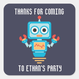 Cuadrada lindo robot fiesta de cumpleaños gracias pegatina 