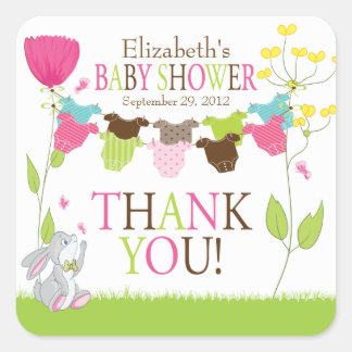 Cuadrada Líneas de ropa Niño Chica Pegatina Baby Shower