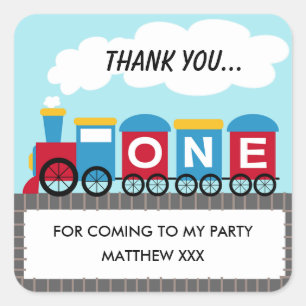 Cuadrada Los niños entrenan al primer Pegatina de cumpleaño