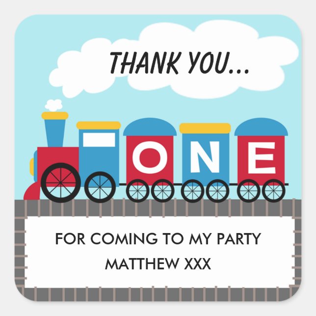 Cuadrada Los niños entrenan al primer Pegatina de cumpleaño (Anverso)