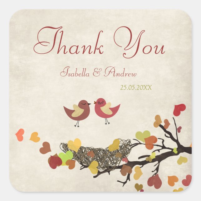 Cuadrada Love Nest Gracias Pegatina (Anverso)