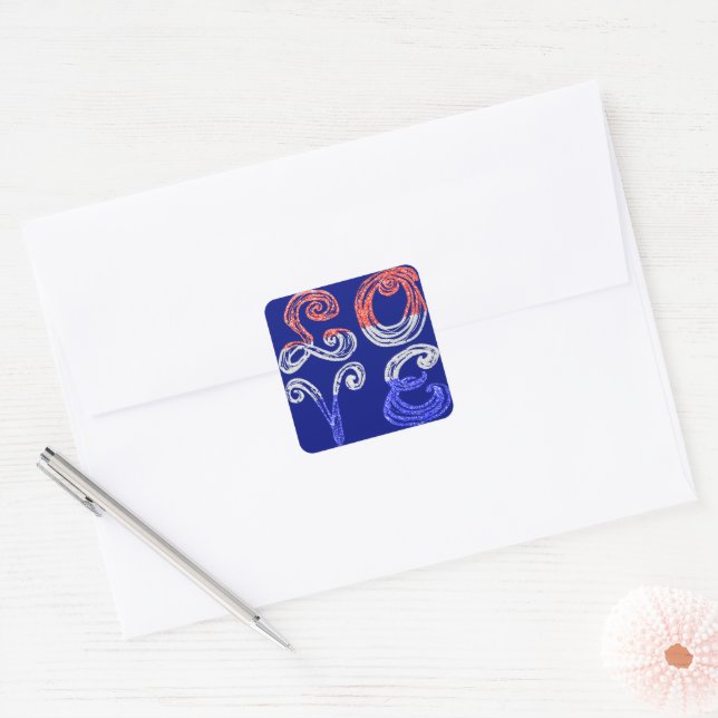 Cuadrada LOVE Red Blue Sparkle Fabric Pegatina de fuentes (Sobre)