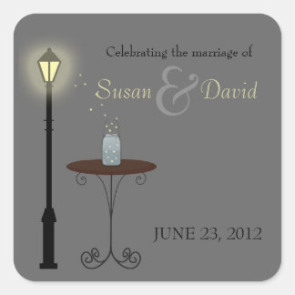 Cuadrada Luciérnagas y Pegatina de foco de Mason Jar