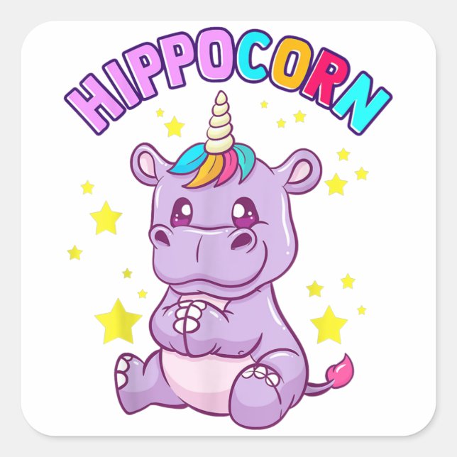 Cuadrada Lucky Hippo Pegatina - Idea de regalo lindo (Anverso)