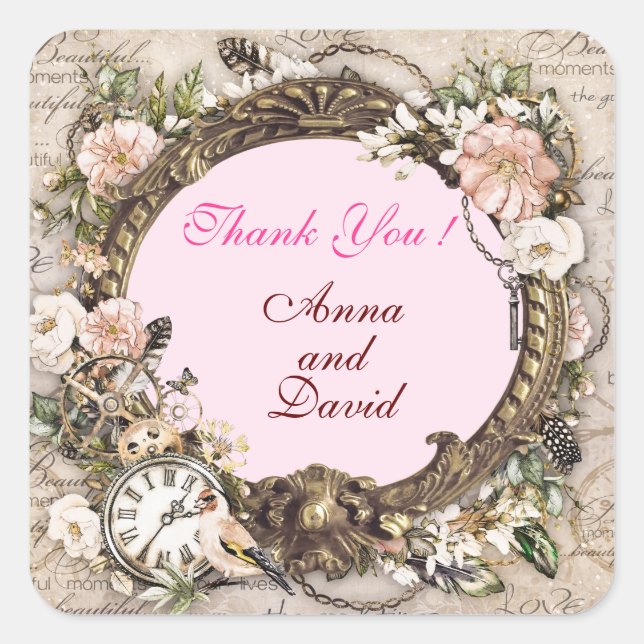 Cuadrada Lujo Rosa Moderno Rosa Añadir Su Texto Pegatina Cu (Anverso)