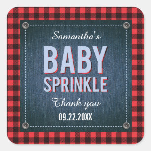 Cuadrada Lumberjack Plaid y Jean Baby Shower Pegatina