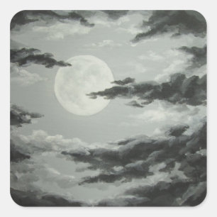 Cuadrada Luna Llena y pegatina nublado del cielo nocturno