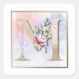 Cuadrada M Monograma Burgundy Pegatina de Plaza Floral