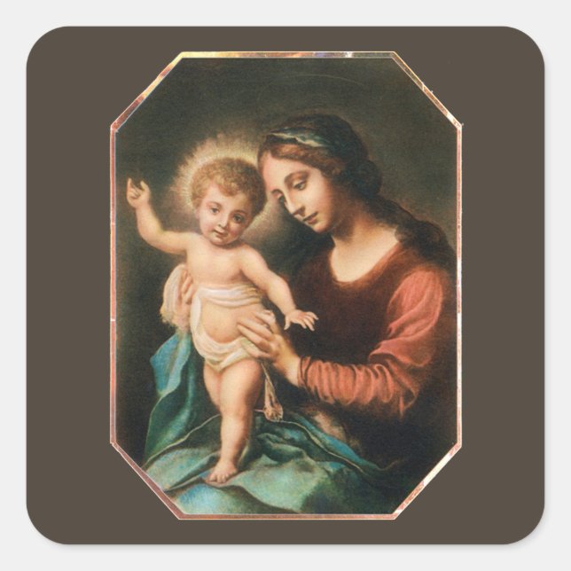 Cuadrada Madonna Y Pegatina De La Plaza Jesús (Anverso)