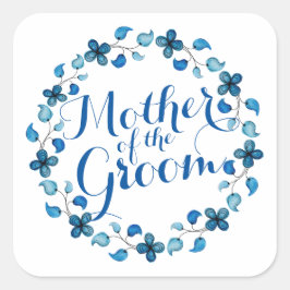 Cuadrada Madre del Pegatina Boda Floral Azul de Groom
