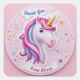 Cuadrada Magnífico cumpleaños de Unicornio Gracias Pegatina