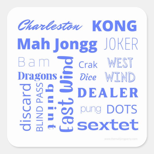Cuadrada Mah Jongg pegatina en azul (Anverso)