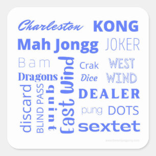 Cuadrada Mah Jongg pegatina en azul