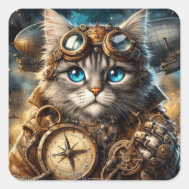 Cuadrada Maine Coon en el Pegatina espacial