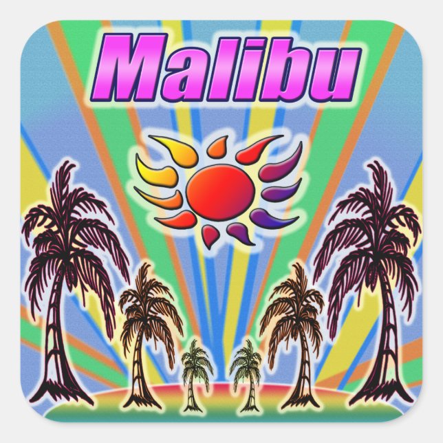 Cuadrada Malibu Summer Love Pegatina (Anverso)