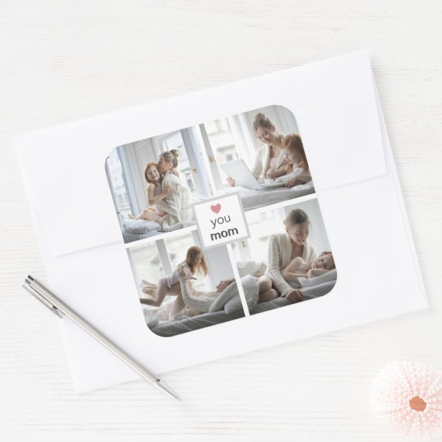 Cuadrada Mamá ama a tu amor personalizado Pegatina por el d (Sobre)