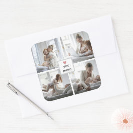 Cuadrada Mamá ama a tu amor personalizado Pegatina por el d