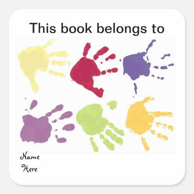 Cuadrada Manos a las que pertenece este libro, Pegatina de  (Anverso)