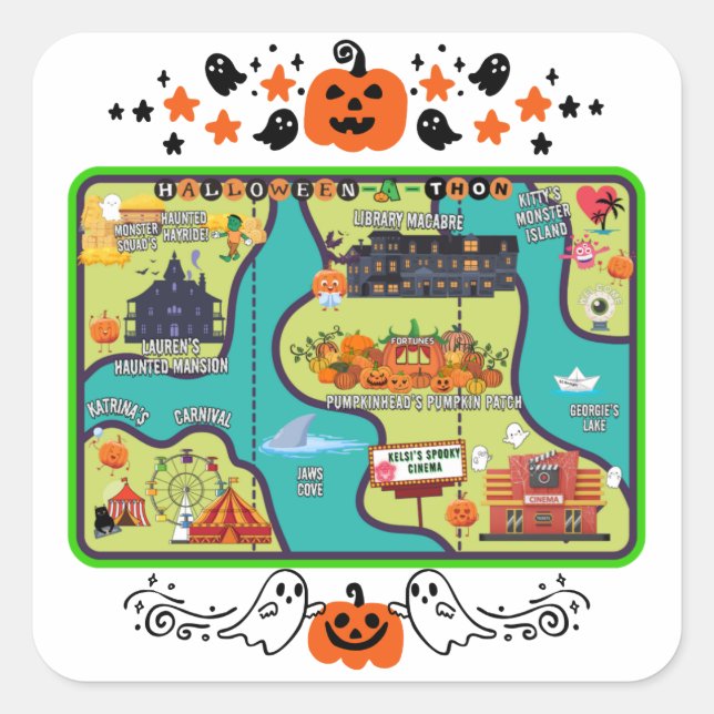 Cuadrada Mapa de Halloweenathon 1 Pegatina cuadrado (Anverso)