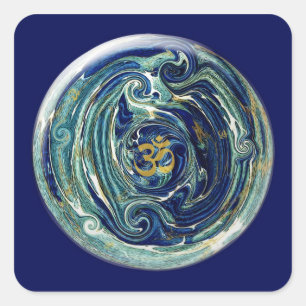 Cuadrada Marble Earth Om Pegatina
