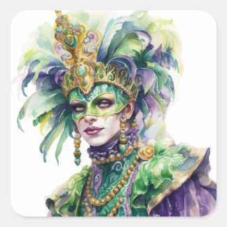 Cuadrada Mardi Gras Jester Pegatina