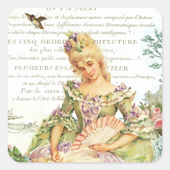 Cuadrada Marie Antoinette Sparrow Pegatina francés (Anverso)