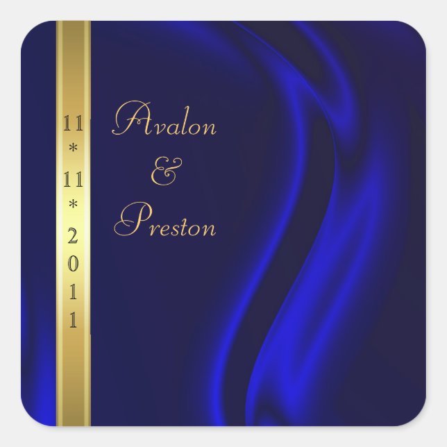 Cuadrada Marquis Blue Silk Gold Salvar Al Pegatina De Fecha (Anverso)