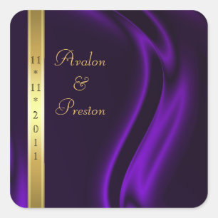 Cuadrada Marquis Purple Silk Gold Save The Date Pegatina