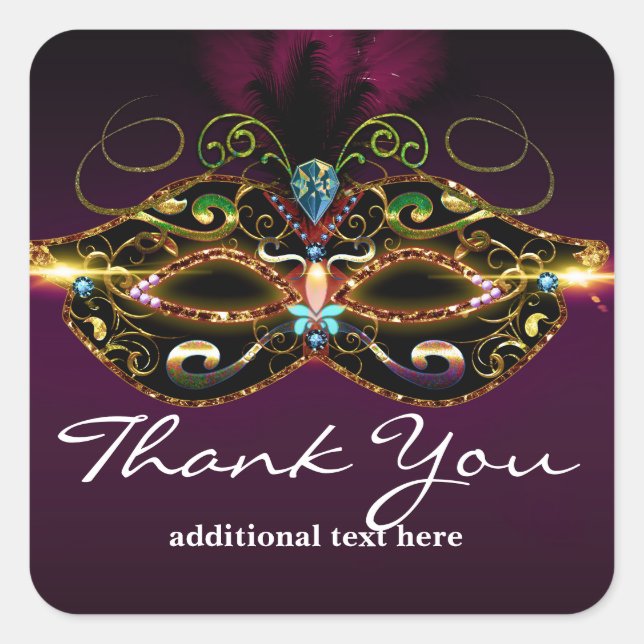 Cuadrada Máscara Purple Mascarada Elegante Pegatina del par (Anverso)